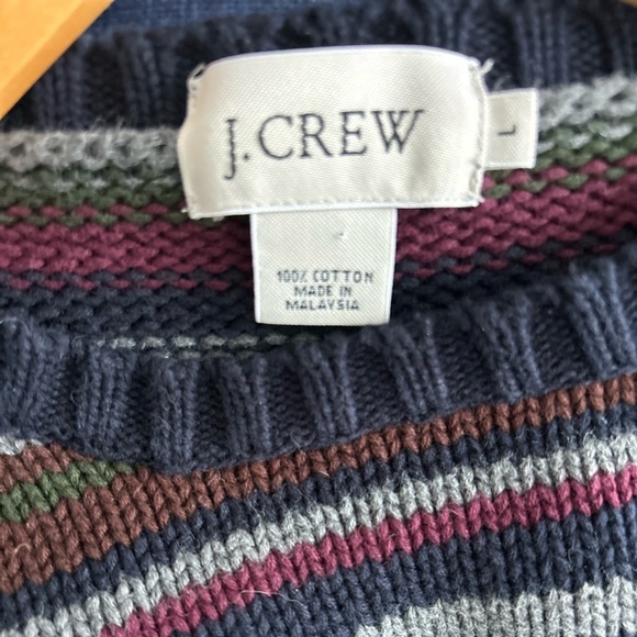 J. CREW 100% COTTON MEN’s PULLOVER CREWNECK STRIPED SWEATER LARGE - Picture 3 of 3